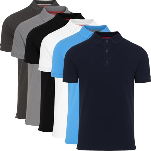 WJL WHISPERING JONES LONDON Mens 4, 5 or 6-Pack Polo Shirts Casual Tipping Collared Pique T-Shirts, Short-Sleeved Multi-Pack for Everyday Wear