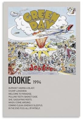 HUWYREWQRH Green Day Dookie-Poster, ästhetische Wandkunst, Dekor, Vintage-Leinwand, dekoratives Gemälde-Poster für Wohnzimmer, Schlafzimmer, 30 x 45 cm, ungerahmter Stil