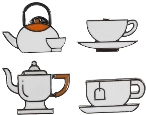 BESPORTBLE 4pcs Coffee and Tea Enamel Pins Cute Lapel Brooches for Backpacks Jackets Bags Artistic Coffee Cup and Teapot Badges Women