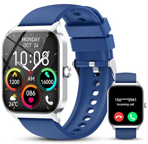 CASCHO Smartwatch Damen Herren, 1.85 HD Smart Watch, 115+ Modi, Fitness Tracker mit Bluetooth Telefonie, Schrittzähler Uhr mit bis zu 30 Tage Standby für iOS und Android - T Blau