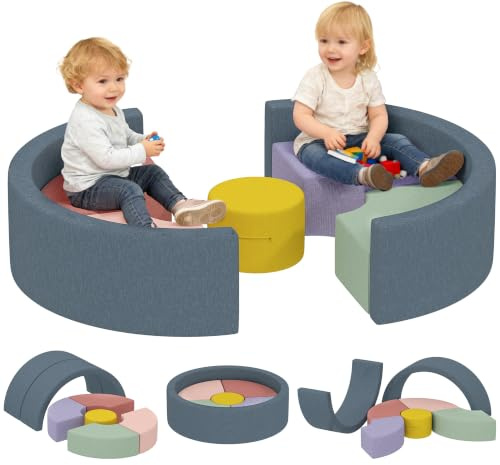 AIYAPLAY Schaumstoff Bausteine mit Cord-Optik für Kinder 7er-Set Bunt | Softbausteine, Riesenbausteine, Waschbarem Bezug, Kletterblöcke, Großbausteine, Bauklötze, Kinderzimmer, Spielzimmer