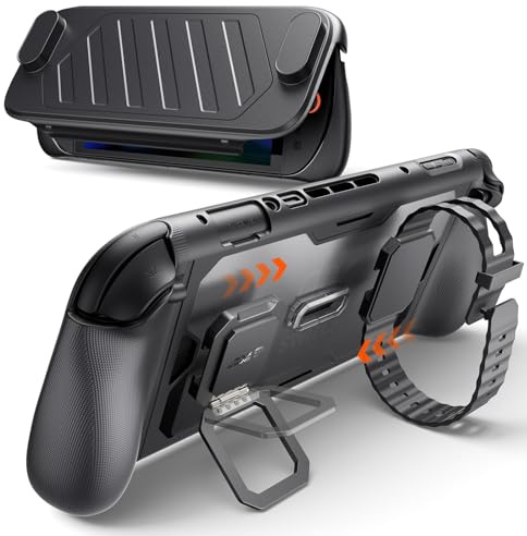 JSAUX ModCase pour Nintendo Switch 2, coque de protection 360° antichoc avec coque avant amovible, support métallique, sangle silicone, grip ergonomique antidérapant et rangement 8 cartes, Kit de base
