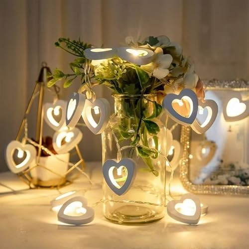LED Herz Lichterkette, 1,5M 10 LED Lichterkette Herzen Weiß, Valentinstag Herzförmige Lichterkette Batterie, Lichterketten Herz Deko, Herz Fairy Lights für Valentinstag,Hochzeit,Jahrestage,Party Deko
