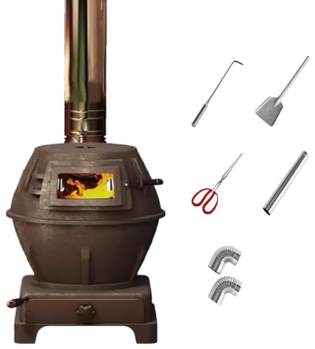 Mehrfach Brennstoff Gusseisen Holzofen Mit Dichtem Deckel, Sichtglas & Aschkasten Ideal Für Haus, Hütte, Bauernhof, 2 Größen Verfügbar(200cm chimney,27 * 27 * 46cm)