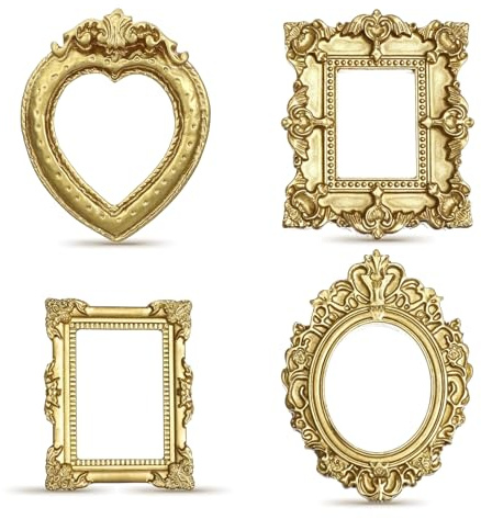 Ouligay 12 Stück Mini Bilderrahmen Vintage Gold Harz Klein Bilderrahmen Set - Miniatur Rahmen für Heimdekoration DIY Schmuckdisplay Fotowand Tischdekoration