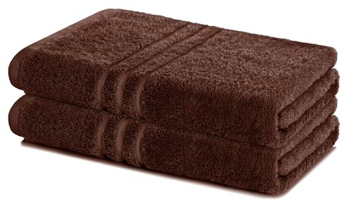 Lavea® 2er Badetuch 100x150 cm - Kaffeebraun | 100% Baumwolle, Großes Duschtuch, saugstark, weich und hautfreundlich, Frottierserie Elena, waschbar und strapazierfähig