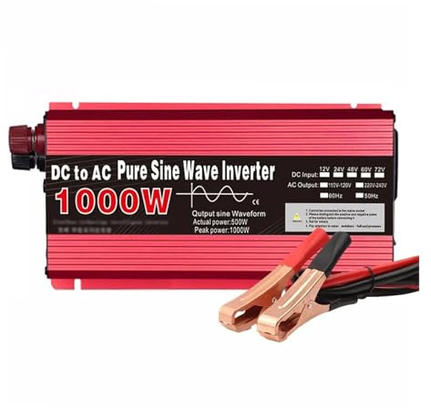 Convertisseur De Batterie Externe Portable for Voiture 1000W, Onduleur Solaire À Onde Sinusoïdale Pure, Puissance DC 12v AC Large Gamme D'Applications