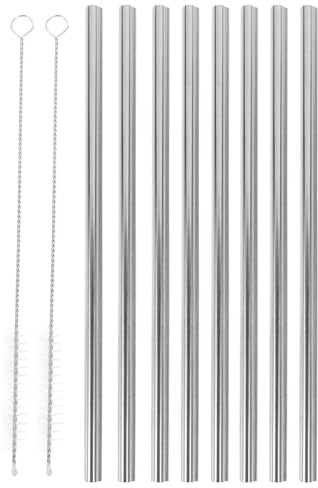 DIYEAH Lot 8 Pailles en Acier Inoxydable Réutilisables Forme Cœur Argenté 2 Brosses 20 Cm Nettoyage, Pailles Multi-usages pour Fête, Boissons Chaudes et Froides, Accessoires Solide