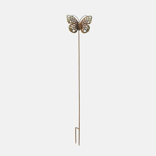 Loberon Gartenstab Jélomiane - mit Schmetterling-Verzierung - Nostalgischer Charme - Gartenstecker - Gartendekoration - Outdoor - Eisen, antikbraun