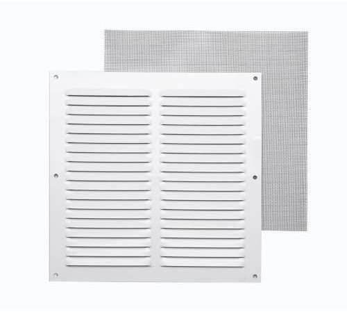 FEPRE Rejilla Ventilación Cuadrada con Mosquitera, 20x20cm Blanco FE54904 | Rejilla Sin Borde, para atornillar, 0,6 cm grosor, Lacado Blanco