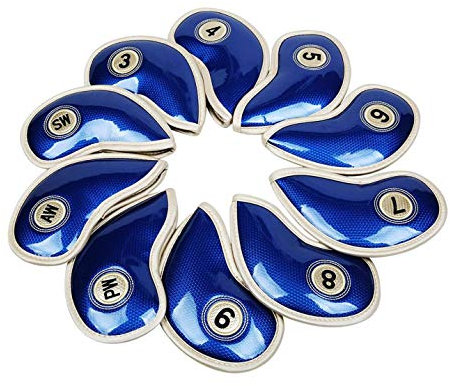 Hi Star Golf Club Cover - Blue, Pu Leather, 10Pcs (3,4,5,6,7,8,9,Pw,Aw,Sw), Fashionable and Sturdy Iron Head Covers for Mizuno, Titleist, Ping, Taylormade