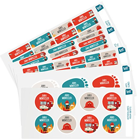 Pack 164 Étiquettes Crèche et École Maternelle - Personnalisées pour Vêtements et Objets - Autocollantes et Thermocollantes - Pompier