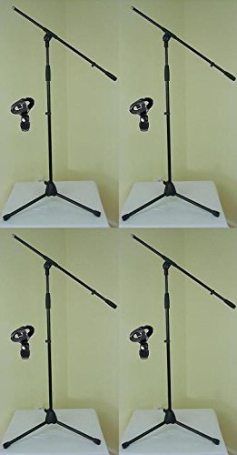 4 x Adam Hall S 5 BE - Mikrofon-Ständer mit Schwenkarm/Galgen, Mikrofon-Klammer Ø 23-36 mm & Dreibein schwarz Mikrofon-Stativ S5BE + D903