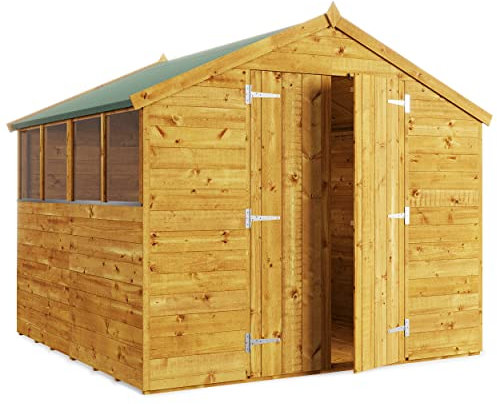 BillyOh Master 8x8 Wooden Garden Shed with Apex Roof – Versatile Windowed Garden Storage Shed Design, Wide Double Doors, Tongue and Groove Wood Cladding, Easy Assembly & Complete Kit Outdoor Storage