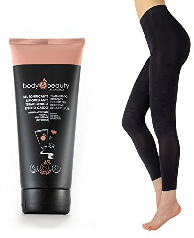 CALZITALY PACK CURA DEL CORPO - Gel Riscaldante contro gli Inestetismi della Cellulite e Pigiama Anticellulite | 200 ml | Rosa, Nero | S/M, L/XL | Made in Italy
