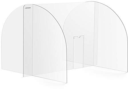 Uniprodo UNI-PPG04 Spuckschutz 82 x 60 cm Acrylglas transparent Durchreiche 25 x 12 cm Stecksystem Hustenschutz Thekenaufsteller Niesschutz