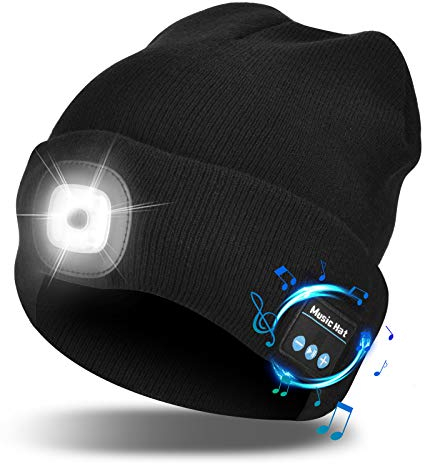 Etsfmoa Unisex Bluetooth Beanie Hat Light,4 LED USB Rechargeable Wireless Headphones Tech Caps,Gifts for Men Father Dad Husband Boyfriend Him Women Teen Boys (Black)