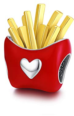 Delicious Fries Metallperlen, 925er Sterlingsilber, Emaille-Charm, passend für Original-Silber-Armband