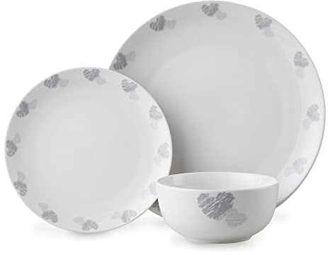 Lewis's 12 Piece Heart Design Plate Set/Plate and Bowl Set for 4 / 4X Dinner Plates, 4X Side Plates, 4X Bowls/Dinner Set, Microwave/Dishwasher Safe