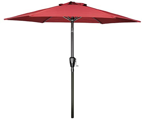 Simple Deluxe Sombrilla de patio de 2,74 m con botón de inclinación, manivela y 8 varillas resistentes para jardín, color rojo