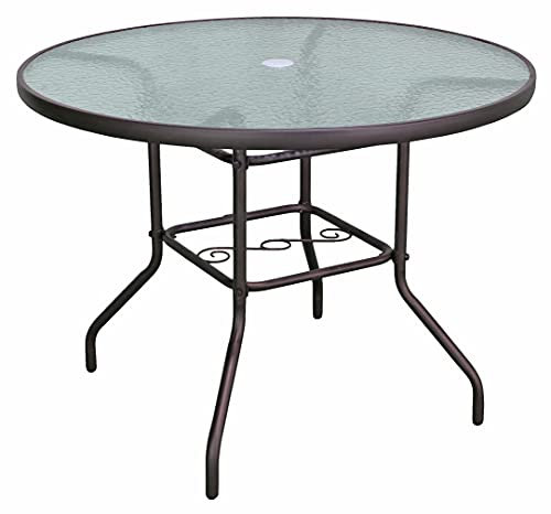 Garden Elements Sienna - Mesa redonda de metal con parte superior de cristal para patio, 40 pulgadas (marrón)