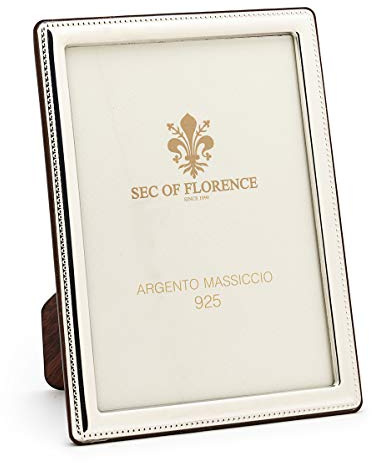 SEC OF FLORENCE 10x15 Massiver Sterling Silber 925er gestempelter Fotorahmen Bilderrahmen mit Rückseite aus Mahagoni-Holz 7379/10x15