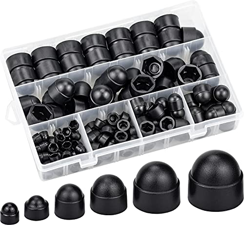 YUENX 145 Pièces Plastique Boulons Capuchon Hexagonal Cache vis écrou de protection Pour Écrous de Roue 6 Tailles M4 M5 M6 M8 M10 M12 avec Boîte (Noir)