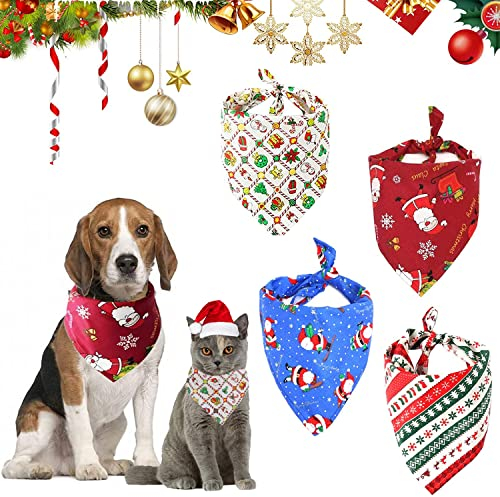 Weihnachten Bandana für Hund, 4 Stück Hundehalstuch Weihnachten, Halstuch Hund, Weihnachten Hund Bandana, Hundekostüm Weihnachten, Verstellbar Waschbar für Kleine, Mittelgroße, Große Hunde und Katze