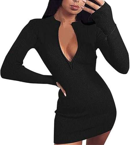 Womens Long Sleeve Knitwear Sweater Dress Turtle Neck Chunky Cable Ribbed Knitted Jumper Dresses Sexy Perspective Mesh Wrap Dress Pullover Mini Elegant Winter Dress (Brown, S)