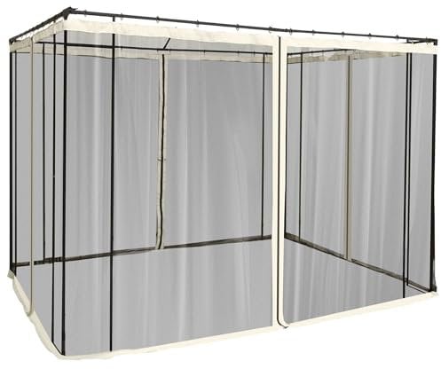 Outsunny Zanzariera per Gazebo, Tende Zanzariera di Ricambio Universale con Cerniere, 302x207cm, Nero e Beige