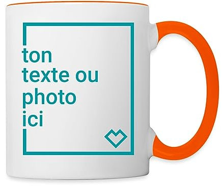 Spreadshirt Créez Votre Propre Tasse Personnalisée avec Texte ou Photo Individuelle Mug Bicolore, taille unique, blanc/orange