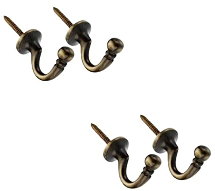 Antique Brass Tie Backs Ball End Curtain Drape Tassel Screw in Hooks U Shaped Curtain Tie Hooks Antique Brass Curtain Tie Back Fixings for Curtains Clothes Coat Hanger Hook Pack of 4.