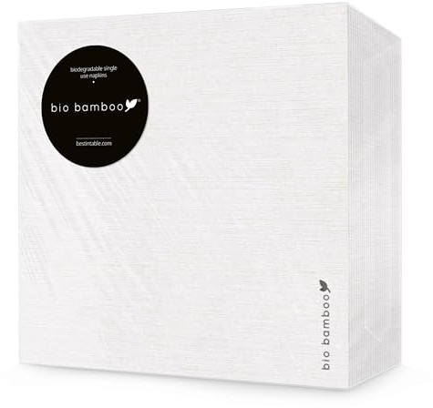bio bamboo® - Packung mit 50 Einweg-Servietten, 40 x 40 cm, weiß, aus Bambusfaser, biologisch abbaubar und kompostierbar