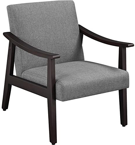 Yaheetech Armchair Sofa Accent Linen Fabric Chair Retro Lounge Chair with Rubber Wood Legs Comfy Seat/Backrest for Modern Living Room Bedroom Dining Room Office Reception Balcony, Dark Grey