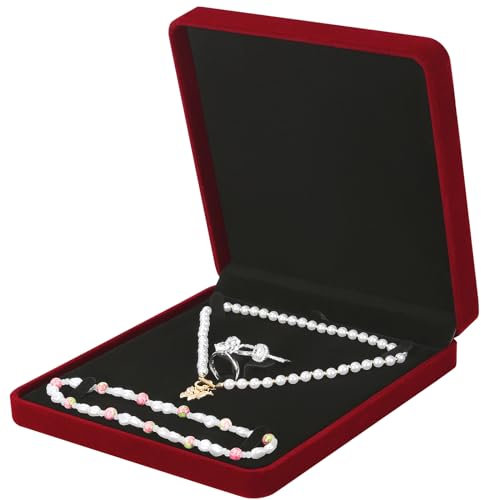 LETURE Samt-Schmuckset, Samt-Geschenkbox für Armband, Halskette, Ohrringe, Ring (rot)