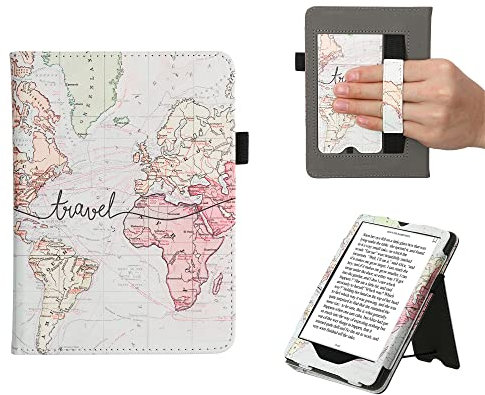 kwmobile Cover per Kindle Paperwhite Cover - Custodia per Kindle Paperwhite 6,8 Pollici 11 Generazione 2021 - eBook Reader Case - con Slot Portatessere - Mappa del Mondo