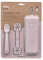 Set Porta cubiertos con cuchara y sujeta baberos de silicona, rosa maquillaje