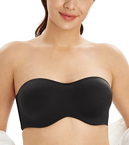 Lemorosy Women's Multiway Strapless Bra Plus Size Unpadded Unlined Minimizer Seamless Bandeau(Black,34E)