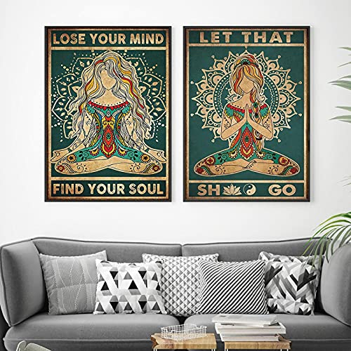 Yoga Girl Lose Your Mind Find Your Soul Zitat Poster Vintage Leinwand Gemälde Abstrakt Yoga Druck Wandbilder Schlafzimmer Dekor 50x70cm-2Pieces Frameless