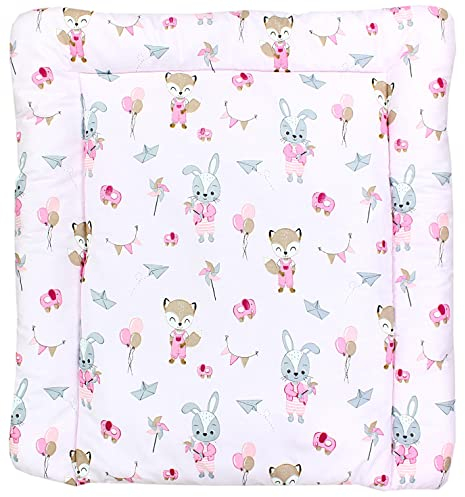 TupTam Baby Wickeltischauflage mit Baumwollbezug Gemustert, Farbe: Fuchs/Kaninchen/Rosa, Größe: 70 x 50 cm