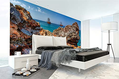 WTD Mantiburi Papier peint photo en intissé Motif éclisses de mer 375 x 250 cm (avec colle) – Papier peint non tissé – Papier peint mural – Prêt à être monté