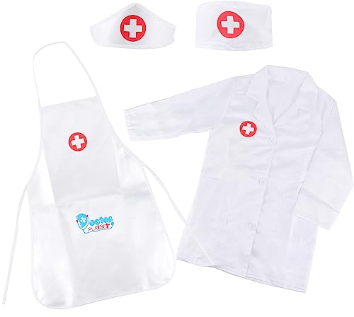 YiliYa 4er Set Arzt Kostüm Kinder,Kostüm Arztkittel Laborkittel Krankenschwester Schürze und Kappe Doktor Zubehör Verkleidung Rollenspiel Mädchen Jungen Kind 3 4 5 Jahre