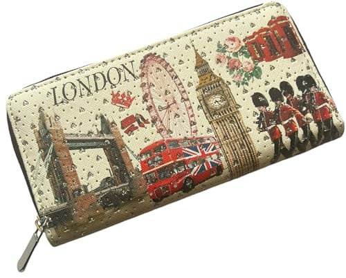 Souvenirs London Purse Britische Damen Geldbörse Kartenfach Karten & Münzen Halter Tasche Lange Geldbörse mit Reißverschluss Mädchen Frau Geldbörse, mehrfarbig, 20x10x2.5 cm, Souvenir