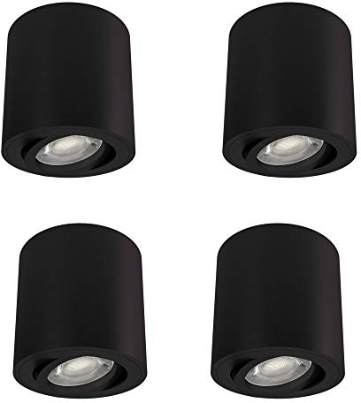 linovum 4er Set CORI Aufbau Strahler Spot schwarz dimmbar mit LED Lampen GU10 warmweiß 6,5W 230V - Leuchte rund schwenkbar Ø80x84mm