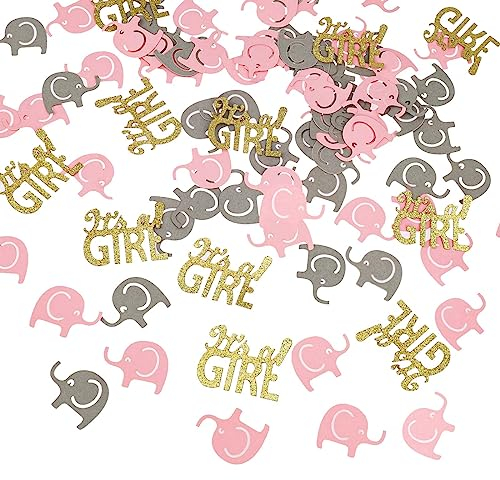 VIKY® It's a Girl Konfetti Babyparty Deko Mädchen Rosa, 100 Stück Elefant Deko Babyparty Mädchen, Deko Babyparty Mädchen, Baby Party Dekoration Mädchen, Konfetti Tischdeko Babyshowerparty Deko Mädchen