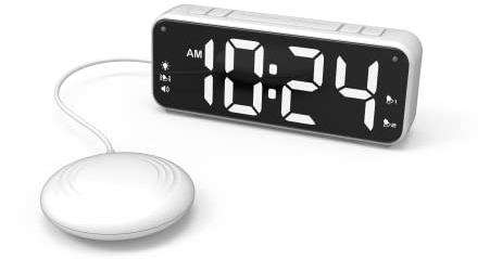 PROFI VIBRATION Uhr Tischuhr XXL Display Senioren vibrierender Wecker Vibrationsalarm, 2 Alarmzeiten einstellbar + Vibrationskissen fürs Bett für Hörgeschädigte, Senioren + Tiefschläfer (weiß)