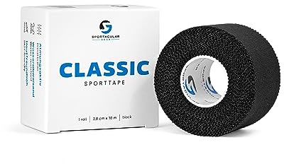 Sportacular Gear Sporttape Classic 3,8cm x 10m | versch. Farben und Mengen | starres, nicht elastisches Tape | wasserabweisend, hautfreundlich, Baumwolle (1 Rolle, schwarz)