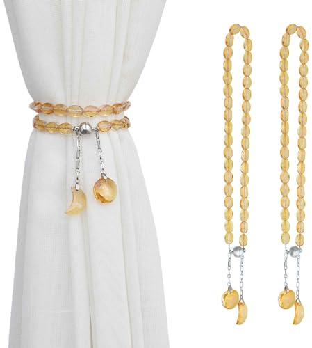 PEDOBO Magnetische Vorhang-Raffhalter, 2 Stück, Kristallperlen, Sonne und Mond, Anhänger, durchsichtig/Vorhänge, Raffhalter für Fenster, Zuhause, Büro, Dekoration (Gold)