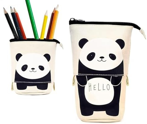LIANRISES Canvas Teleskop-Federtasche, Federmäppchen Reißverschluss,Studenten Federtasche,Federmäppchen Panda, 2-in-1 Schlampermäppchen Ständer Bleistifthalter Mäppchen Mädchen