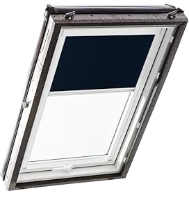 Original Roto Verdunkelungsrollo ZRV - Nahezu vollständige Verdunkelung - Führungsschiene Weiß - Dachfenster Baureihe Designo R4/R7 und Classic 43/73 - Größe 074/118 | 07/11 - Stofffarbe Blau